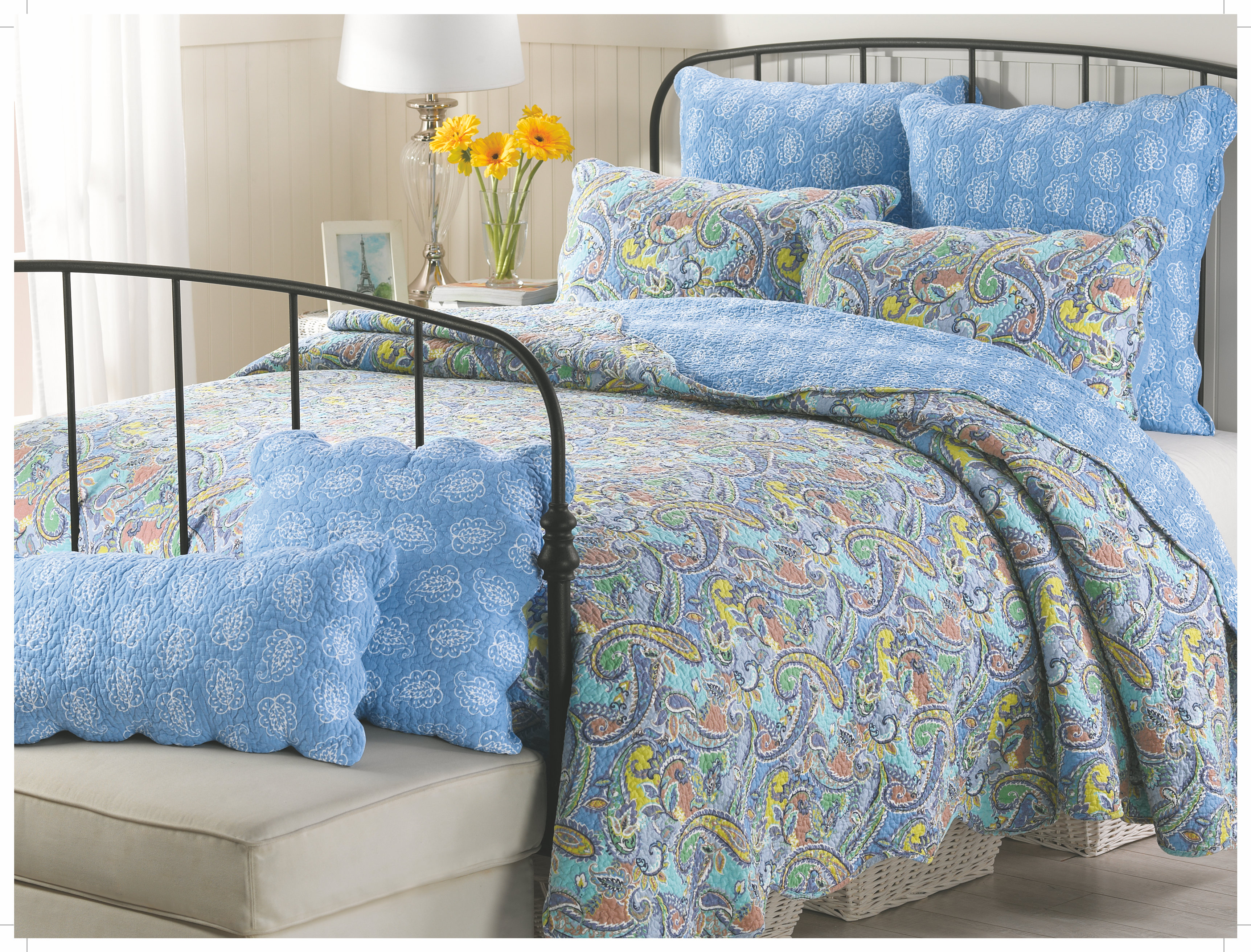 Paisley Green Blue quilt set, sheet