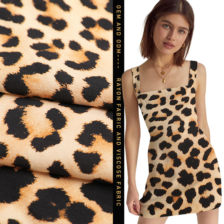 45s Viscose Rayon fabric digital leopard printing design for garment women dress customized pattern